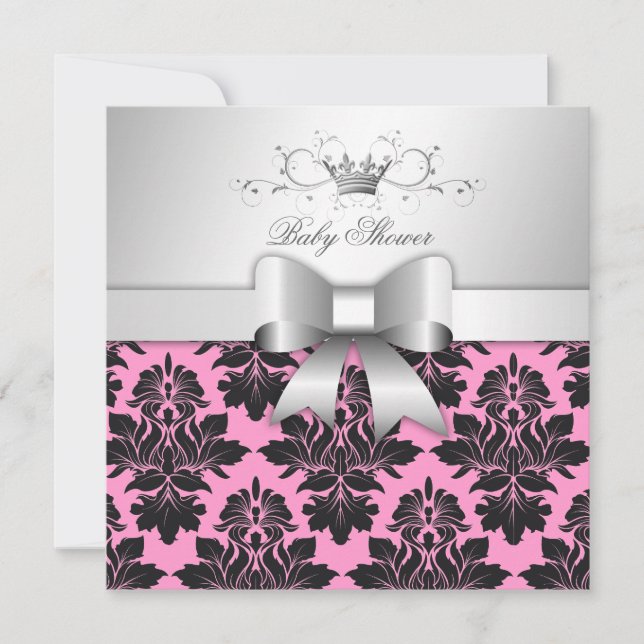 Invitation 311-Blackberry Sweet Pink Damask Bow| Baby shower (Devant)