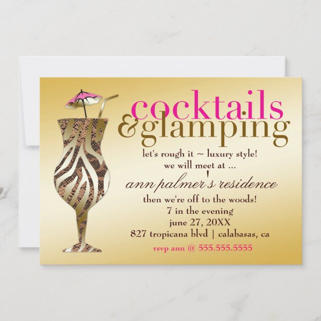 Invitation 311 cocktails et or de Glamping métallique (Devant)