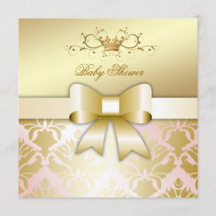 Invitation 311 Damask Shimmer Bow Champagne Baby shower rose