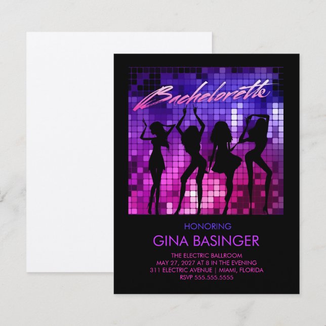 Invitation 311 Disco Bachelorette Dancing Girls Metallic (Devant / Derrière)