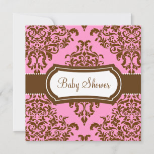 Invitation 311 Lovey Dovey Damask Baby shower Chocolat rose