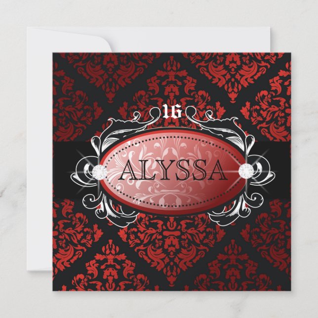 Invitation 311 Luxueusement Rouge Licorice Damask Sweet 16 (Devant)