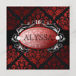 Invitation 311 Luxueusement Rouge Licorice Damask Sweet 16