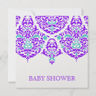 Invitation 311 Mon Cherie Damask Plum Aqua Baby shower