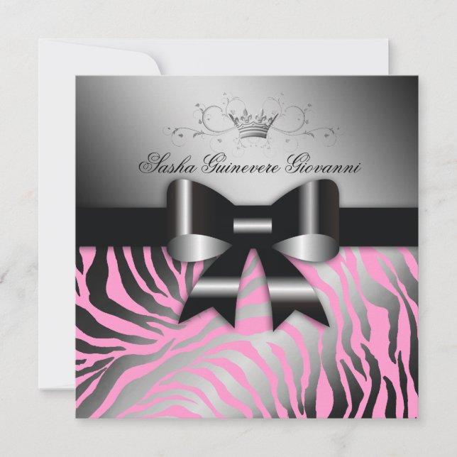 Invitation 311 nuits Zebra Shimmer Black Bow Pink| Sweet 16 (Devant)