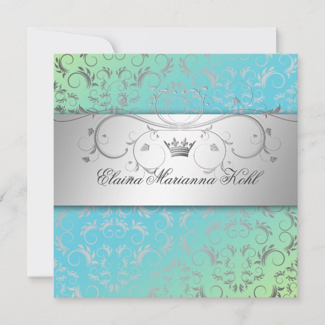 Invitation 311-Silver Divine Turquoise Lime Sweet 16 (Devant)
