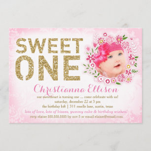 Invitation 311 Sweet One First Birthday Floral Wreath Photo