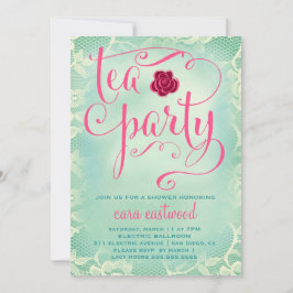 Invitation 311 Tea Party Dentelle rose Turquoise Vintage