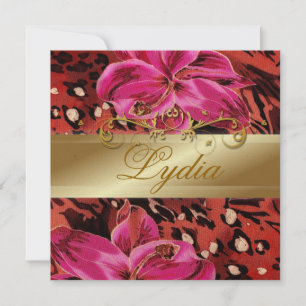Invitation 311 Tigre sauvage rose Lily Métallique dorée