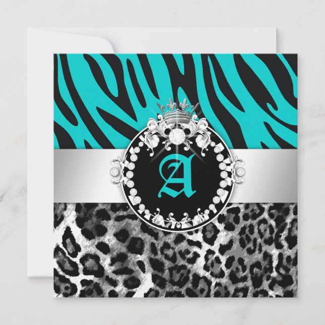 Invitation 311 Zebra-LeoTique Diamonds Kisses Sweet 16 Turquo (Devant)