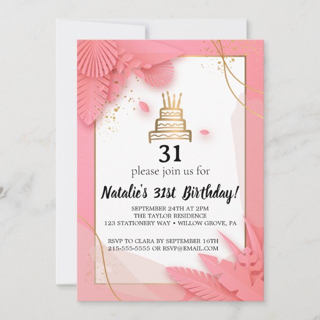 Invitation 31e anniversaire blanc et rose (Devant)