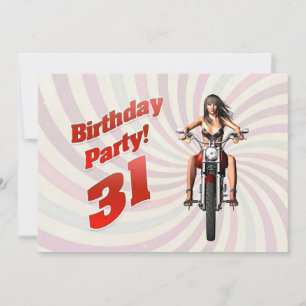 Invitation 31ème anniversaire avec une fille sur une moto