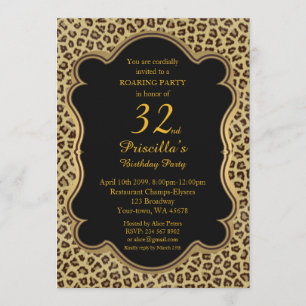 Invitation 32e, fête d'anniversaire 32e, guépard, noir et or