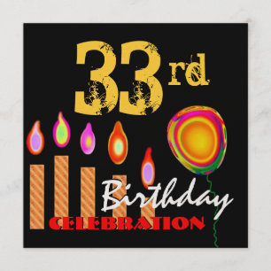 Invitation 33e anniversaire bougies d'or et ballon métallique