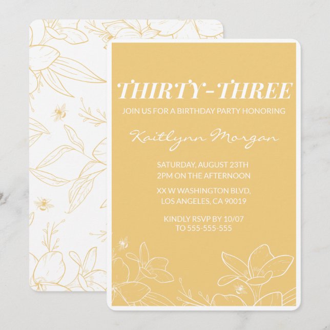 Invitation 33e anniversaire d'invitation Brunch Moderne Jaune (Devant / Derrière)