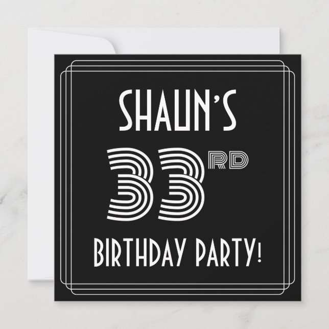 Invitation 33e fête d'anniversaire : Style Art Déco avec/ Nom (Devant)