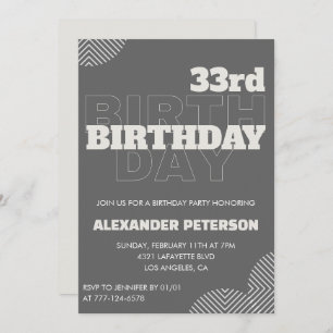 Invitation 33ème anniversaire Men Grey Typographie