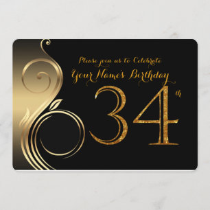 Invitation 34,Invitation d'anniversaire,Gold de Parties scint