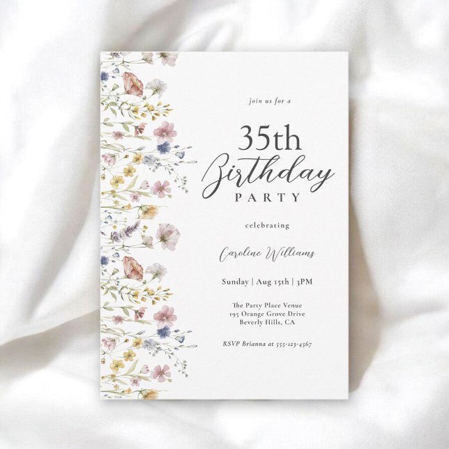 Invitation 35e anniversaire Aquarelle Fleur sauvage Floral (Available in both printed and instant download digital formats.)