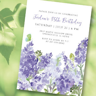 Invitation 35e Anniversaire Aquarelle Floral Lilas Élégant