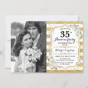 Invitation 35e anniversaire avec photo - Or blanc