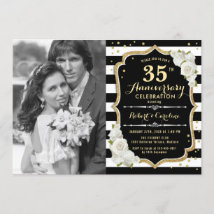 Invitation 35e anniversaire avec photo - Or Noir