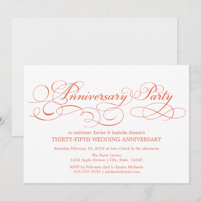 Invitation 35e anniversaire | Blanc/Coral (Devant / Derrière)