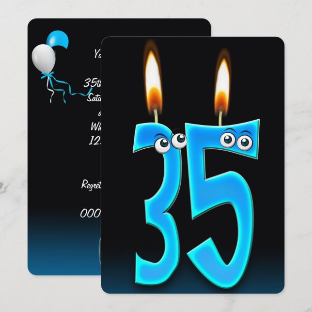 Invitation 35e anniversaire bougies avec boules d'yeux (Devant / Derrière)