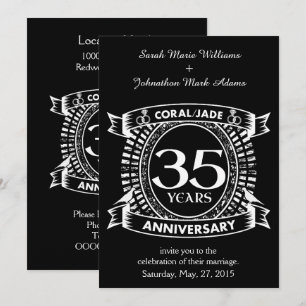 Invitation 35e anniversaire de mariage blason Corail Jade