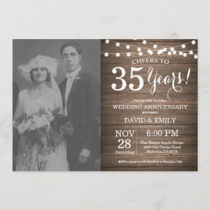 Invitation 35e anniversaire de mariage Bois rustique
