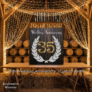 Invitation 35e anniversaire de mariage   Bois rustique et or