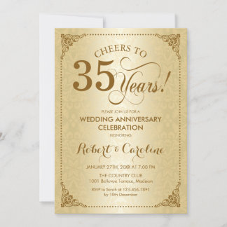 Invitation 35e anniversaire de mariage - Damassé or