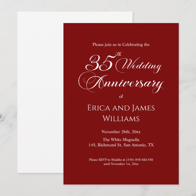 Invitation 35e anniversaire de Mariage de corail Élégant scri (Devant / Derrière)