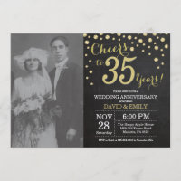35e Anniversaire de Mariage Tableau Noir et Or