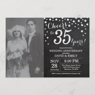 Invitation 35e anniversaire du Mariage Chalkboard Black Silve