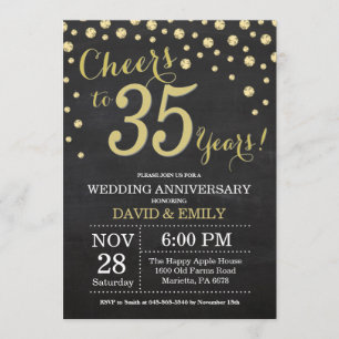 Invitation 35e anniversaire du Mariage Chalkboard noir et or