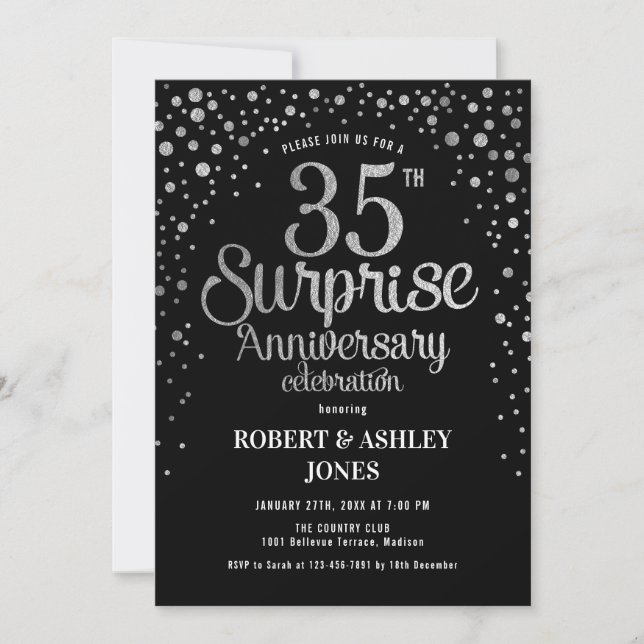 Invitation 35e anniversaire du Mariage surprise - Noir & Arge (Devant)
