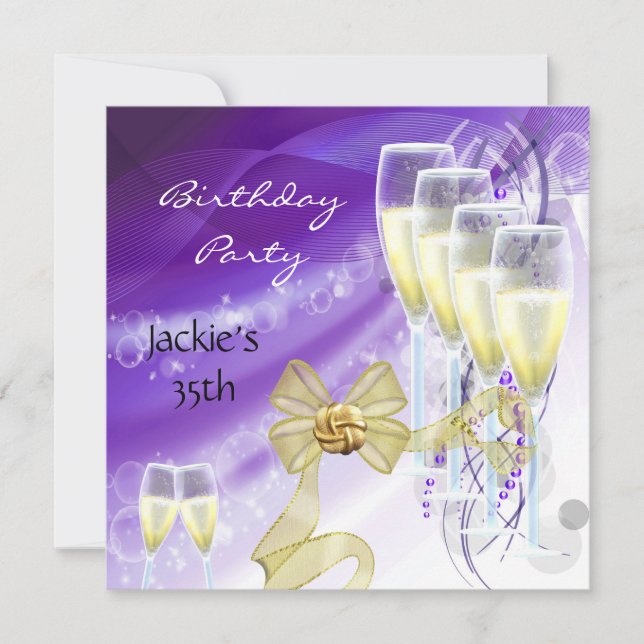Invitation 35e anniversaire fête Elégant Purple Gold (Devant)