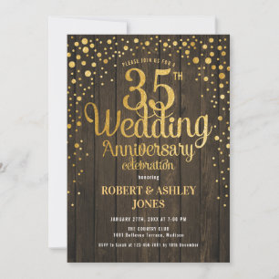 Invitation 35e anniversaire Mariage - Bois et Or