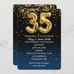 Invitation 35e Anniversaire Or Ballons & Confetti