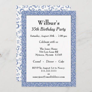 Invitation 35e anniversaire Thème Motif bleu et blanc