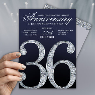 Invitation 36e Anniversaire Diamant Argent Bleu Marine
