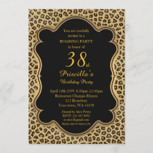 Invitation 38ème, fête d'anniversaire 38ème, Cheetah, Noir & 