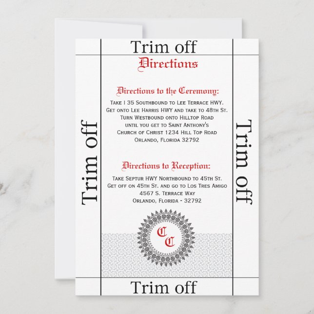 Invitation 3,5 x 7 Directions Gris Rouge Formal Pri (Devant)