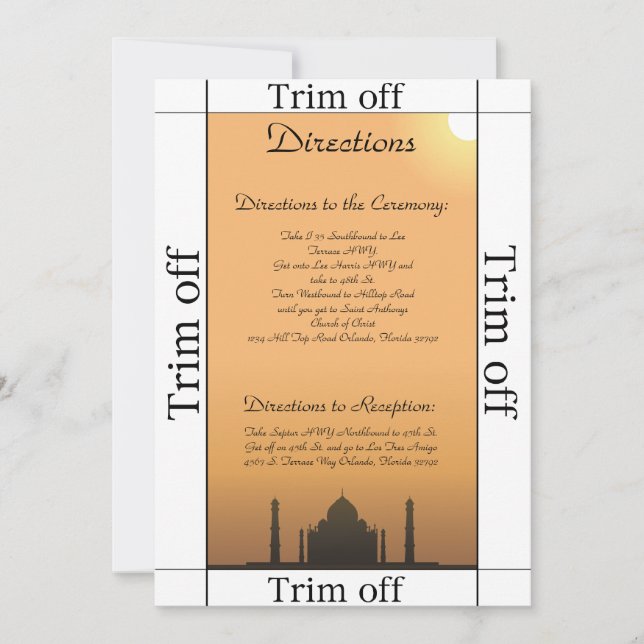 Invitation 3,5 x 7 Directions Taj Mahal Coucher De Soleil Ou (Devant)
