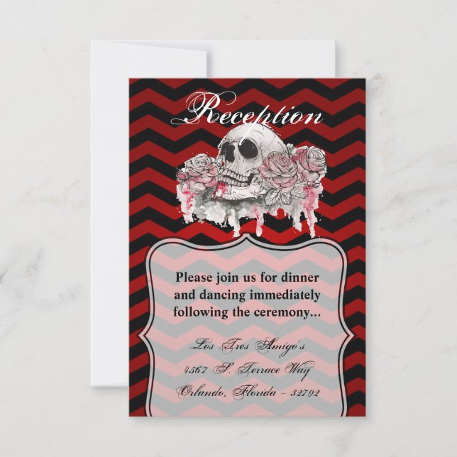 Invitation 3.5x5 Cardskull Rose goth Chevron noir (Devant)