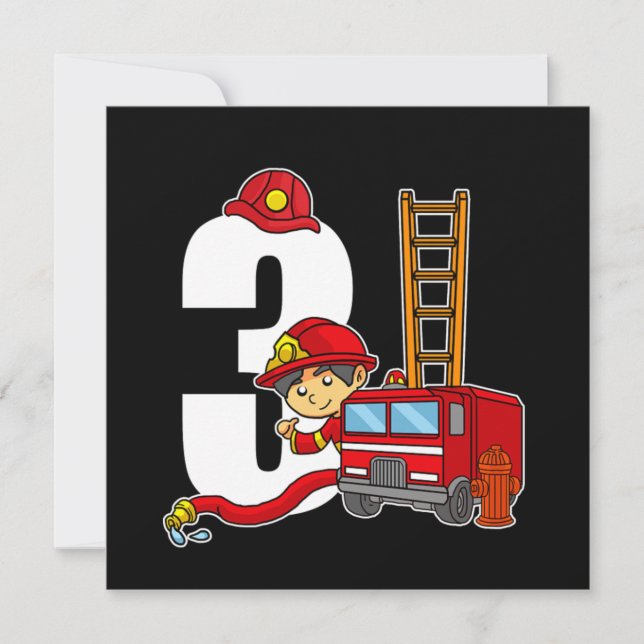 Invitation 3 an Pompier Anniversaire Camion d'incendie 3e ann (Devant)