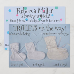 Invitation 3 bottes mignonnes avec baby shower triplets cardi