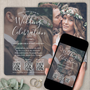 Invitation 3 Codes QR - Mariage blanc tout-en-un superpositio