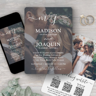 Invitation 3 Codes QR Tout-En-Un Mariage Photo Monogrammé